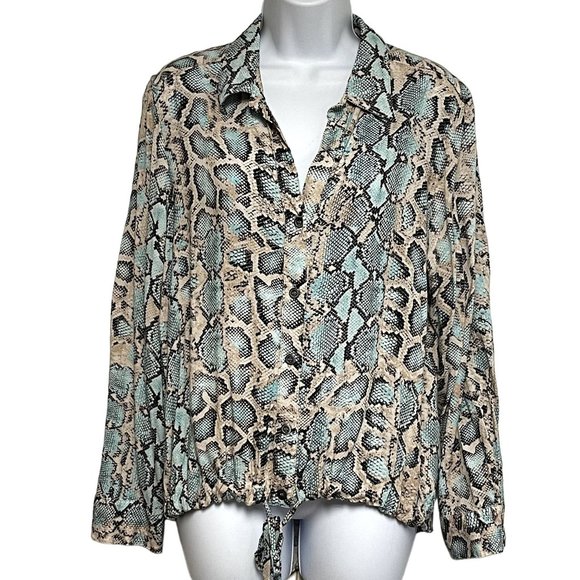 Karen Kane Tops - Karen Kane Womens Snakeskin Blouse Tie Front Long Sleeve Size XL